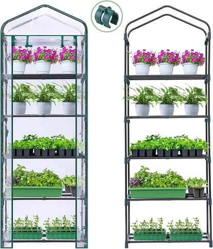 Mini Greenhouse for Outdoors Indoor: Ohuhu Small Plants Green House with 5 Tier Shelves, Portable Plastic Greenhouses with Heavy Duty Transparent PVC Cover for Garden Patio Backyard Porch Balcony