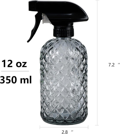 12Oz Glass Plant Spray Bottle, Gem Pattern Glass Sprayer, Watering Can with Black Plastic Top Pump, Handheld Watering Can for Indoor Outdoor Potted Plants and Greenery (Grey)