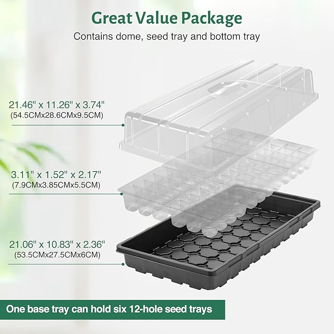 MIXC 5 Pack 1020 Seed Starter Trays with 3.6" Humidity Dome Plant Growing Tray Germination Seed Starting kit, Mini Greenhouse with Handle for Cloning Plant