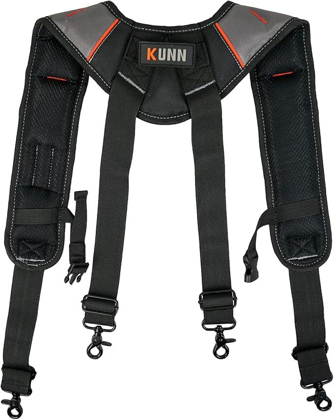 KUNN Tool Belt Suspenders Padded Carpenter Construction Electrician Work Suspender with Attachment Loops for Men,Grey