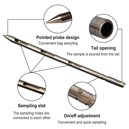 Powder Sampler, Stainless Steel Three Zone Grain Probe Sampler, 39 in. Length x 1 in (3slots)