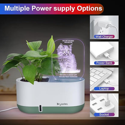 Self-Watering Plant Pot with LED Note Board & 7 Colors Pen Acrylic Message Board with Light Acrylic Dry Erase Board, Led Cat Board Night Light with Planting Pot for Room/Store/Office (No Plant&Seed)