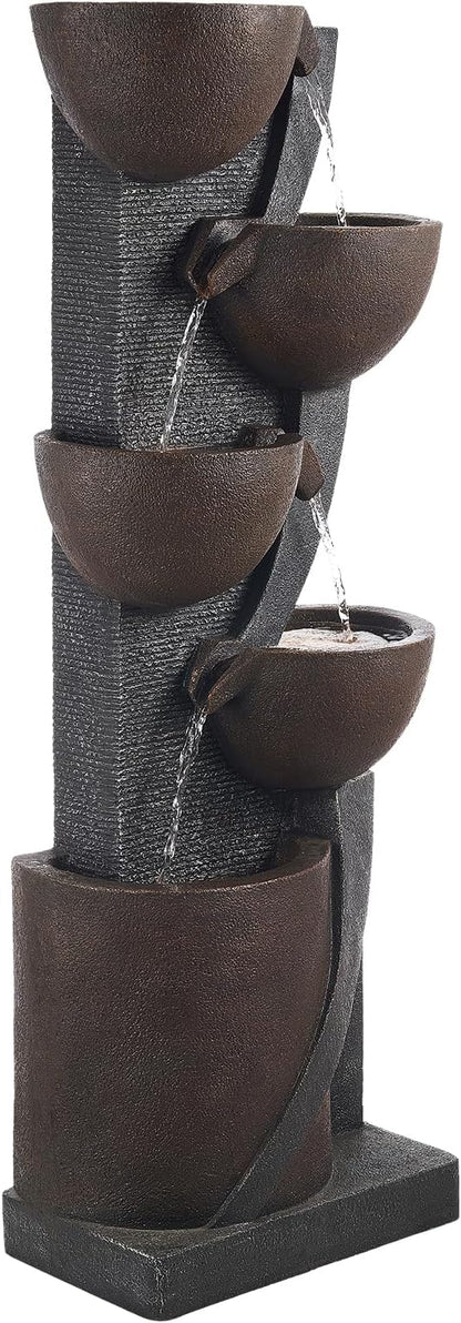 VEVOR Outdoor Water Fountain, 49.61 in Height Fountain and Waterfall, 5-Tier Floor Standing Jar-Shaped Cascading Fountains with LED Light and Pump, for Outdoor Indoor Garden, Home, Patio & Backyard