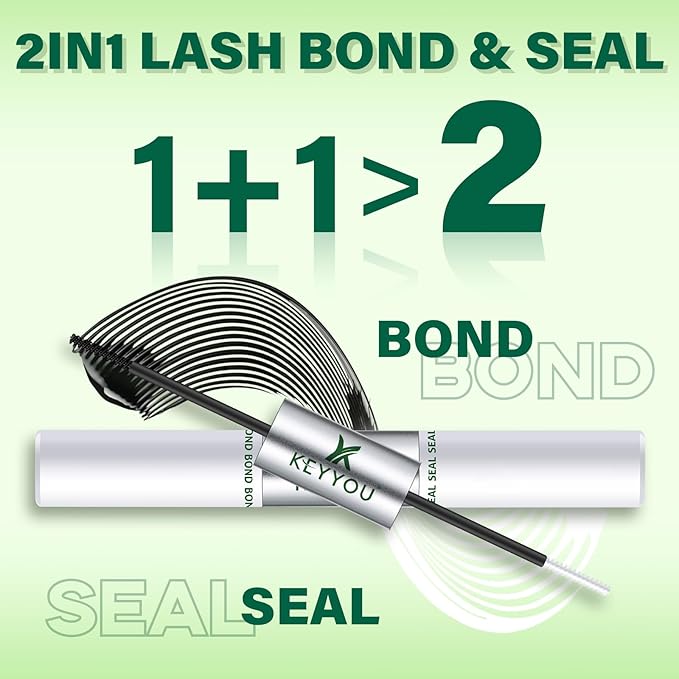Lash Bond and Seal Waterproof KEYYOU 10ML Bond and Seal for DIY Lash Extension Individual Cluster Lash Glue Strong Gentle Long-Lasting Latex-Free Without Clumpy Suitable for Sensitive Eyes (Black)