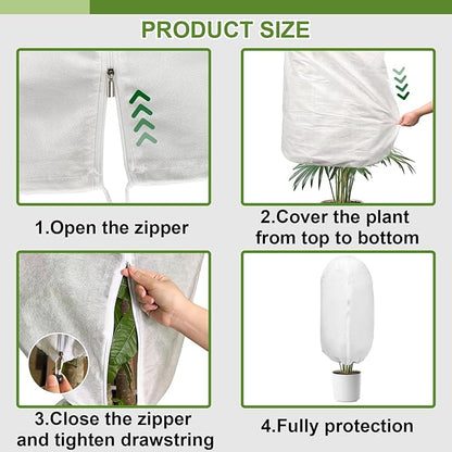 3PCS Plant Covers Freeze Protection, 47" X 31.5" Round Top Winter Zipper Plant Covers with Drawstring, Plant Protection Cover Bags, Frost Blankets Frost Cloth for Fruit Tree Potted Plants