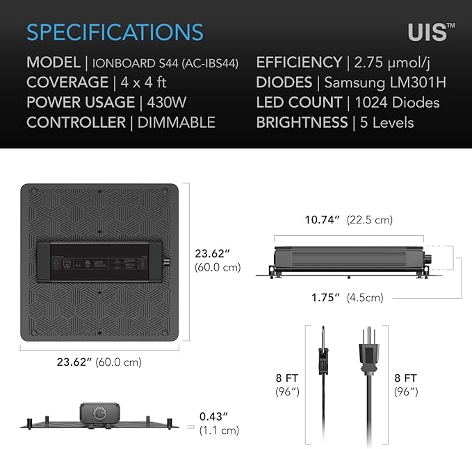 AC Infinity IONBOARD S44, LED Grow Light Board with Samsung LM301H Diodes, Deeper Penetration Full Spectrum Lighting, for Veg Bloom Indoor Plants in Grow Tents Greenhouses (4x4)