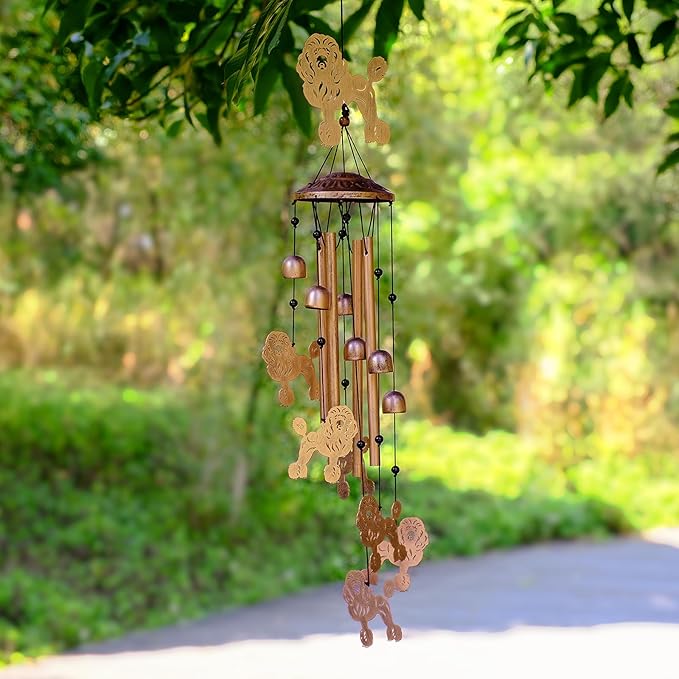 Poodle Wind Chimes for Outside, Metal Windchimes Outdoors, Poodle Gifts for Women/Men, Memorial/Birthday Gifts, Garden Decor for Outside, Patio or Yard, Durable Chimes for Outdoors