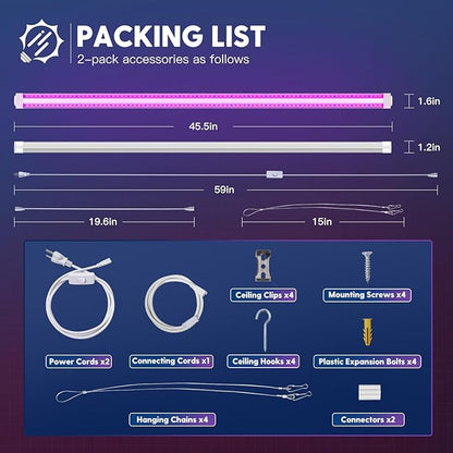 FREELICHT 2 Pack 4FT LED Grow Light, 40W (250W Equivalent), Red Blue (660nm+460nm) Full Spectrum Grow Light for Indoor Plants, Linkable Plug in Plant Growing Lamps for Hydroponic Seeding Veg Flower