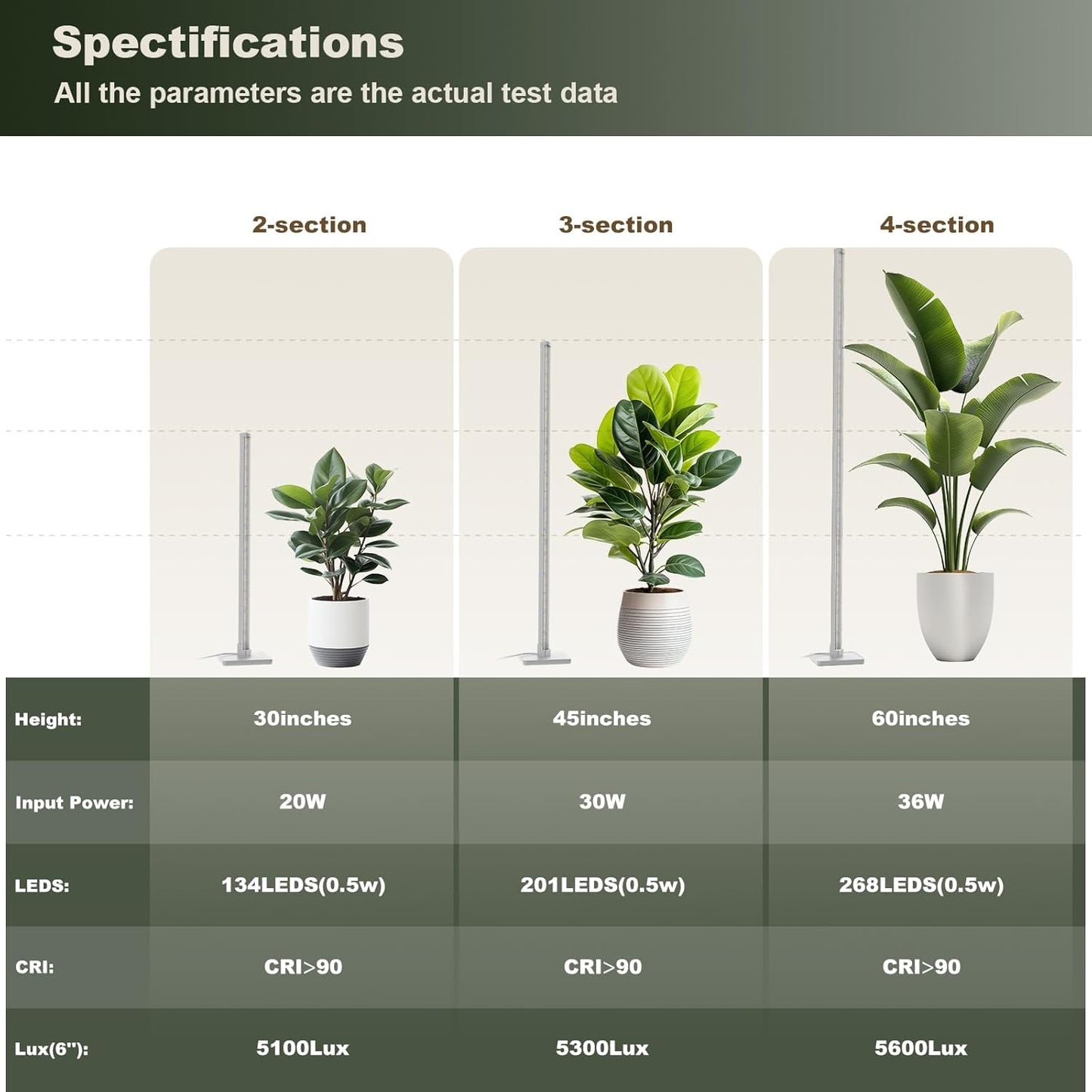 GLOWRIUM Grow Lights for Indoor Plants, 36W Vertical Plant Grow Lights with Auto-Timer, Full Spectrum LED Standing Plant Grow Light, 3 Light Modes, 6-Level Dimmable (60 in(Silver))