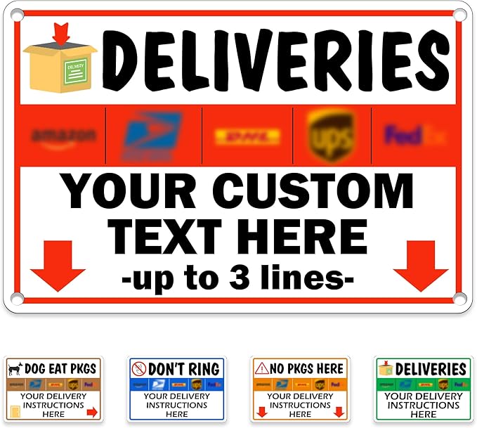 Custom Metal Delivery Sign for Packages, Waterproof Personalized Leave Packages Sign for Home, Leave Your Delivery Instruction on Signage (white, 10"x7")