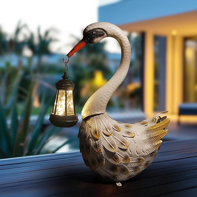 HONGLAND Solar Garden Statue Outdoor Swan Decor Bird Decor Lawn Ornament for Backyard Patio Porch Poolside（White）