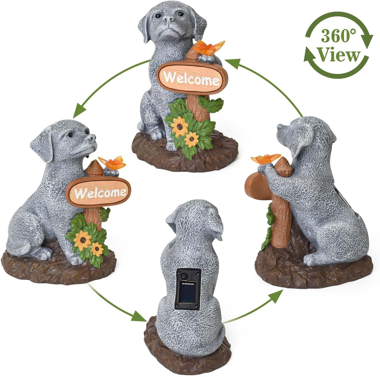 Solar Garden Decor Dog Figurine Outdoor Decoration with Butterfly Light for Home Garden Patio Yard Balcony Lawn Ornaments, Birthday Gifts for Dog Lovers Women, Mom, Grandma