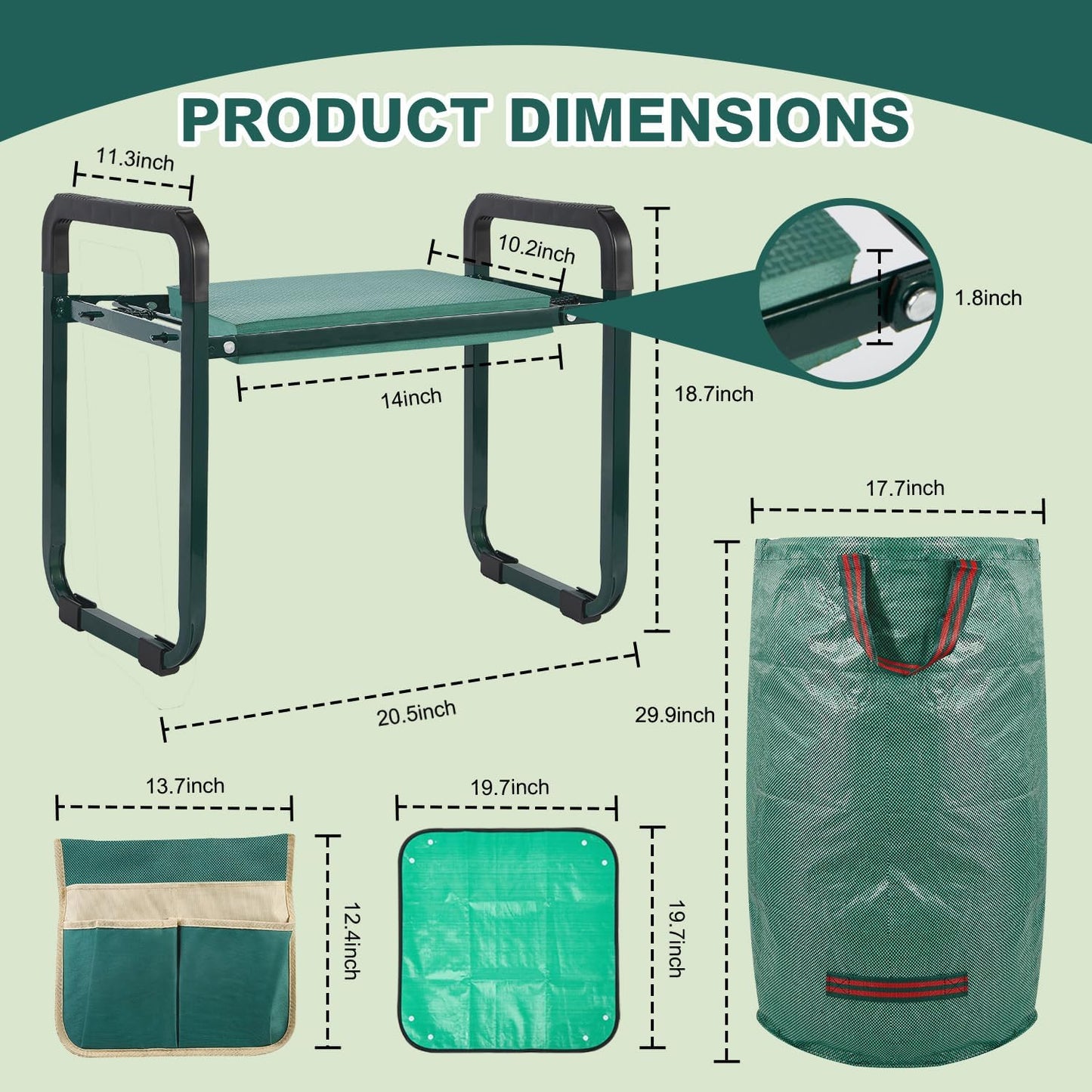 Heavy Duty Garden Kneeler and Seat with Tool Pouches | Foldable Gardening Bench Kneeler & Stool for Seniors | Reusable Leaf Bag & Repotting Mat | Wide Kneeling Pad Gifts for Mom Men (Garden seat)