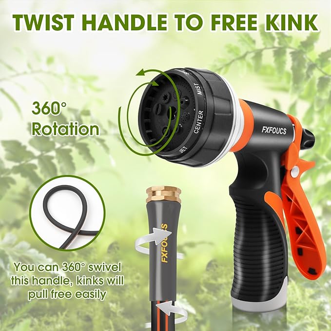 Heavy Duty Garden Hose – 5/8 Inch Flexible, Lightweight Hybrid Hose with 600 PSI Burst Pressure, Swivel Handle, and Durable Copper Male/Female Fittings (Black with hose sprayer, 50FT)