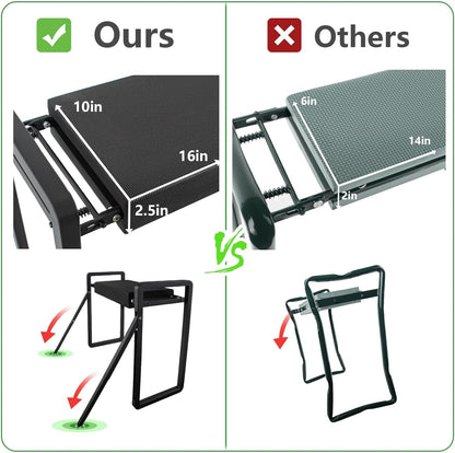 Heavy Duty Garden Kneeler and Seat for Elderly, 400lbs Capacity Foldable Gardening Stool with Support Legs & Thick Pad, Includes Large Tool Organizer Bag, Black