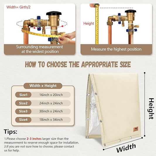 Backflow Preventer Insulation Cover - 2 Way Opening Pipe Insulation Cover for Irrigation Valve, Sprinkler Cover for Outside - Winter Freeze Protection Backflow Cover - 16" W x 20" H, Beige