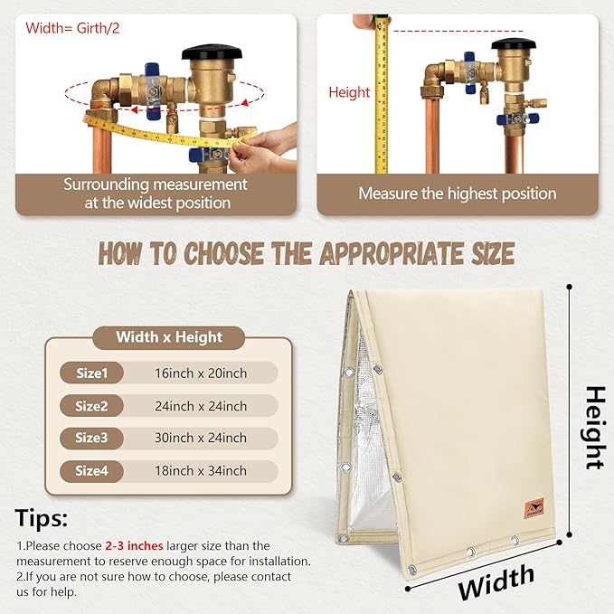 Backflow Preventer Insulation Cover - 2 Way Opening Pipe Insulation Cover for Irrigation Valve, Sprinkler Cover for Outside - Winter Freeze Protection Backflow Cover - 24" W x 24" H, Beige