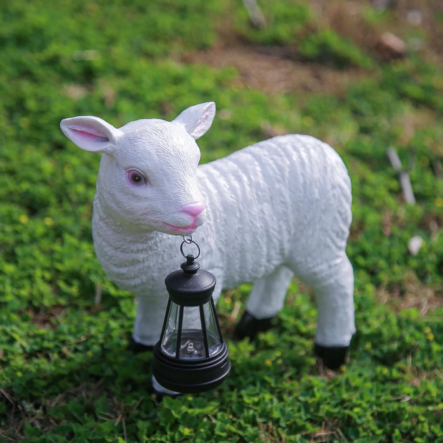 Sheep Figurines - Solar Powered White Lamb Decor, Weather-Resistant Resin Garden Statue