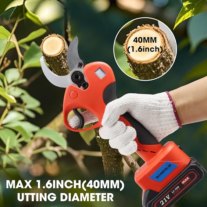Electric Pruning Shears，2 inches (50mm) Cutting Diameter，Cordless Pruning Shears with LCD Display，2pcs 2000mAh Rechargeable Lithium Battery, 2pcs Upgraded SK5 blades