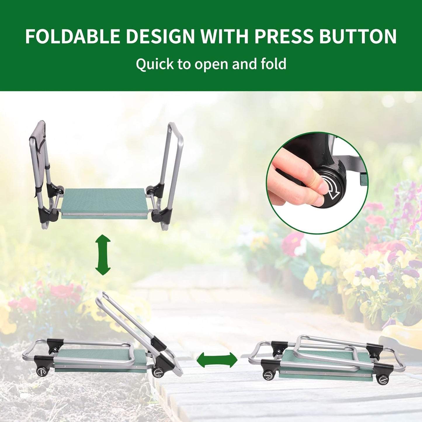 LUCKYERMORE Upgraded Garden Kneeler and Seat, Gardening Stool Kneeling Bench for Gardening with Tool Pouch, Wider&Softer EVA Kneeling Pad, Gardening Gifts for Parents Seniors, Lightweight & Heavy Duty