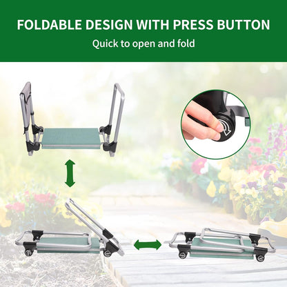 LUCKYERMORE Upgraded Garden Kneeler and Seat, Gardening Stool Kneeling Bench for Gardening with Tool Pouch, Wider&Softer EVA Kneeling Pad, Gardening Gifts for Parents Seniors, Lightweight & Heavy Duty