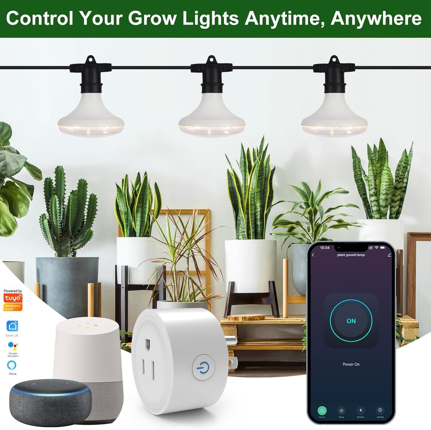 Outdoor Grow Lights Waterproof, Full Spectrum String Grow Light with 22FT Light String Cord for Seedling, Veg, Flower in Greenhouse, Garden, Backyard, Farm (12 Lights, with Smart Plug)