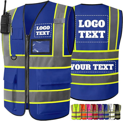 Custom Safety Vest High Visibility Reflective Customized Logo Construction Work Vests Dual Tone Reflective Strips