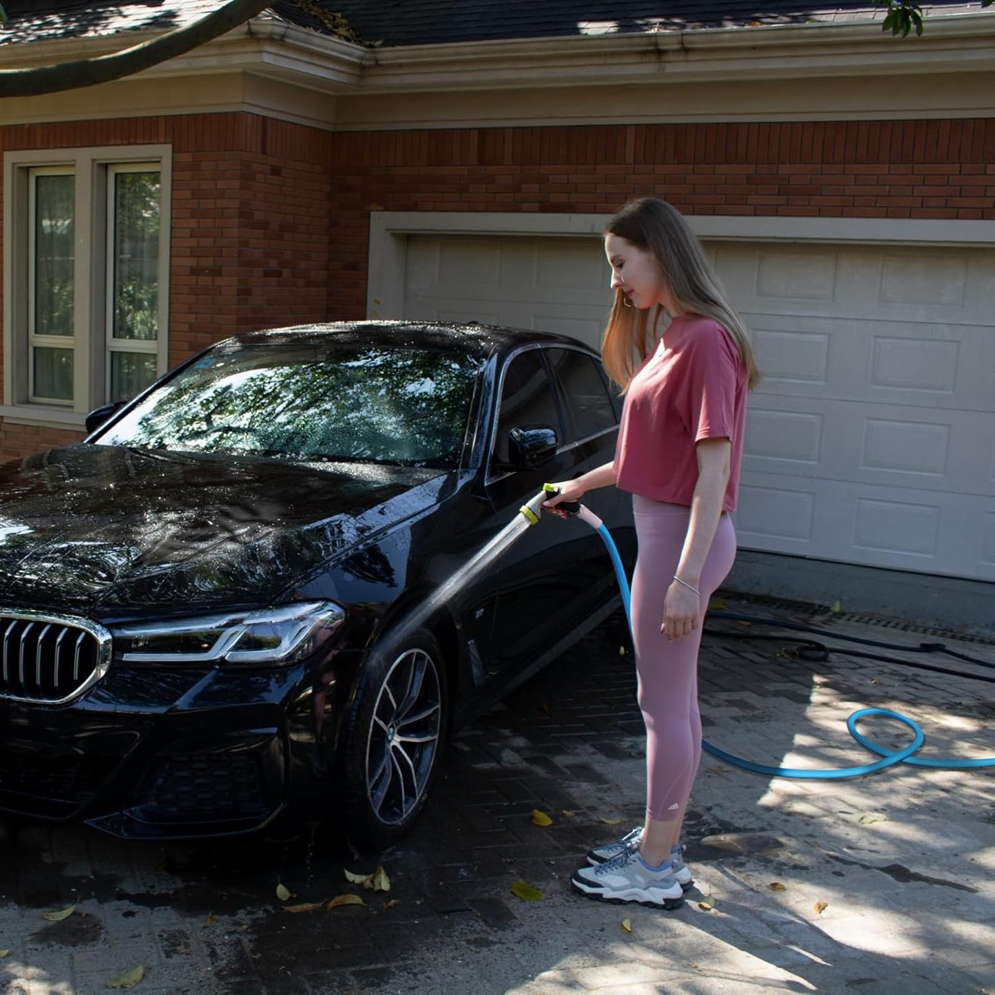 Fevone 75 ft x 5/8" No Kink Garden Hose, 3-Sided Prism Design to Prevent Kinks, Drinking Water Safe, 150 PSI Heavy Duty Water Hose, Flexible Hybrid Polymer with 3/4" Aluminum Fittings