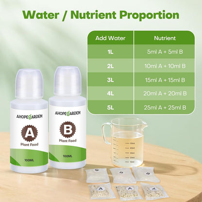 Ahopegarden 800ml A&B Hydroponic Nutrients: Hydroponic Plant Food for Aerogarden, Liquid Plant Food for Vegetables, Fruits, Flowers, ect - All-in-One Fertilizer Solution for Hydroponics Growing System