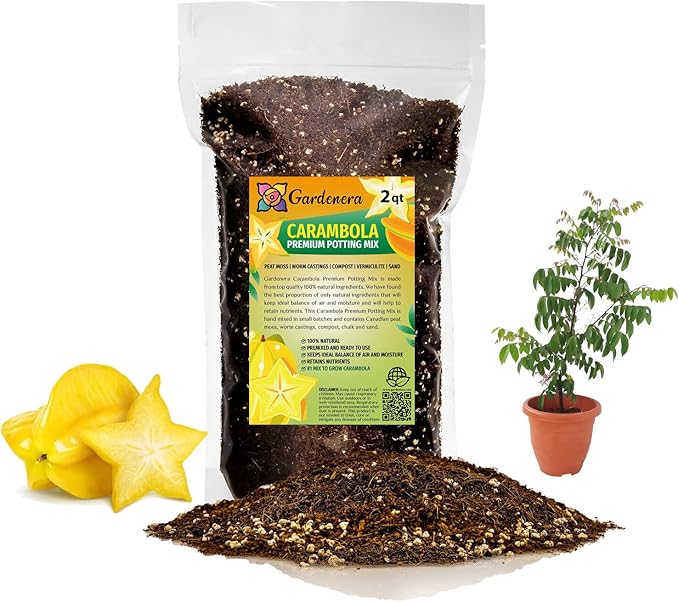 GARDENERA Premium Carambola Potting Soil Mix - Perfect Balance of Nutrients, Drainage, and Aeration for Thriving Starfruit Trees - 2 Quart