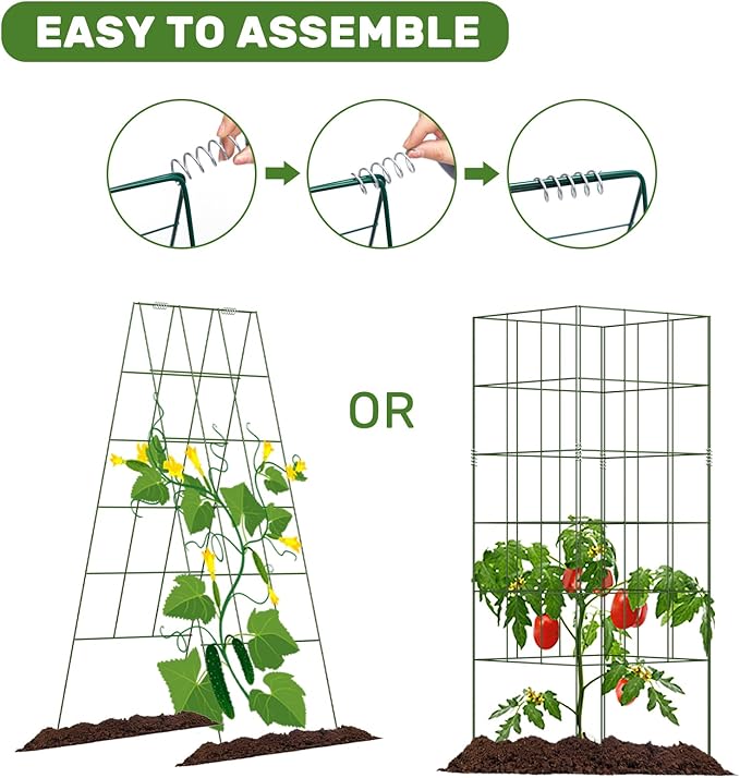 DOEWORKS Cucumber Trellis, 48" High Foldable A Frame Garden Trellis, 2 Pack, Plant Support for Climbing Cucumber, Beans, Tomatoes, Flowers, Green
