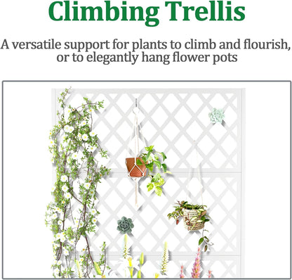 Metal Raised Garden Bed with Trellis and Wheels, 2 in 1 Trellis with Planter Box & Privacy Screen for Climbing Plants, Outdoor Standing Flower Beds with Drainage Holes, 35.4"L x 15.7"W x 70.9"H, White