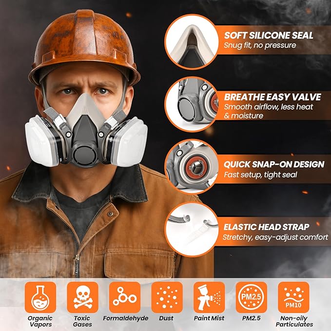 Gas Mask for Painting, Woodworking, Construction, Sanding, Spraying, Chemicals, DIY and More