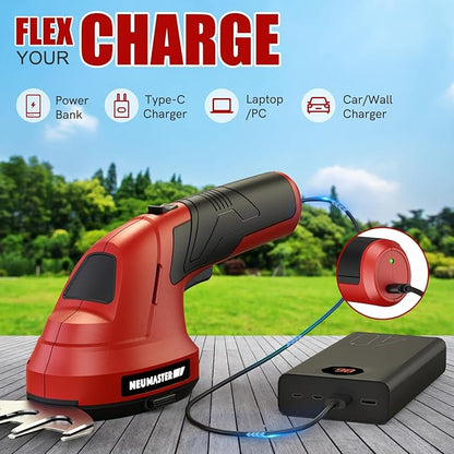 NEU MASTER Cordless Grass Shear, 2-in-1 Handheld Hedge Trimmer, 7.2V Electric Grass Trimmer with Type-C Cable and 2.0Ah Rechargeable Battery, Lightweight Shrubbery Trimmer for Garden Yard Lawn