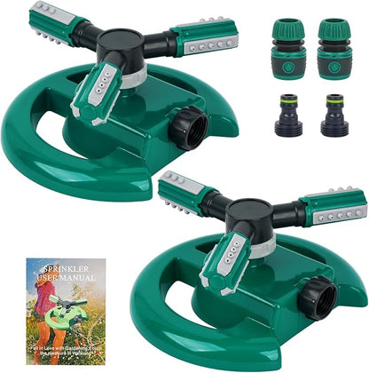 Automatic Garden Water Sprinkler, 360 Degree Rotation Irrigation System, Large Area Coverage, for Yard, Lawn, Garden - 2 Pack (Deep Green)