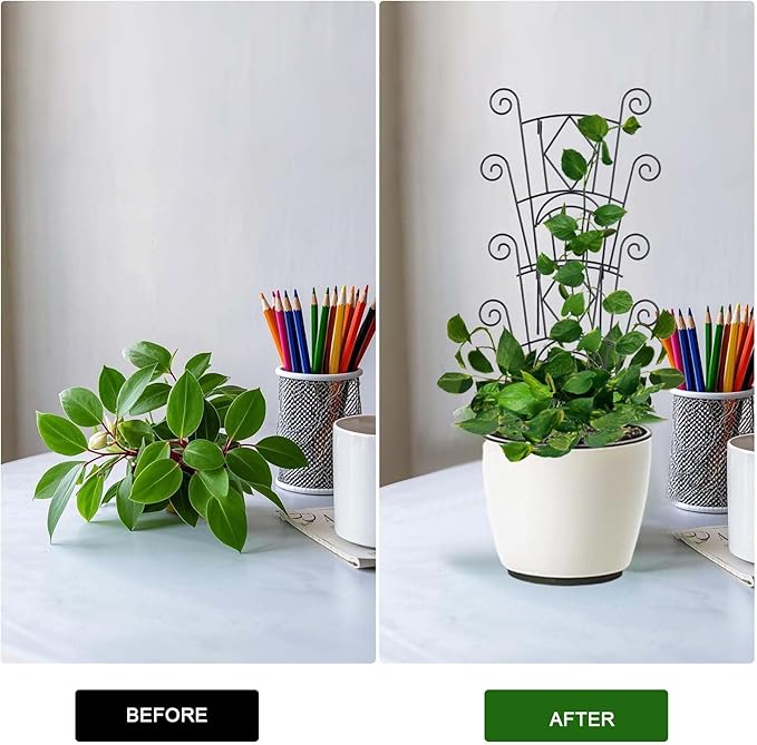 4 Pack Stackable Metal Plant Trellis for Climbing Plants Outdoor/Indoor - Sturdy Garden Trellis for Potted Plants, Vine Support Stakes with Rustproof Design- Decorative Plant Support