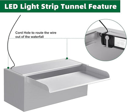 Pond Waterfall Spillway LONGRUNNEW 304 Stainless Steel 11.8" Rectangular Waterfall Spillway, Water Fall Fountain with Pipe Connector for Garden Outdoor, Swimming Pools, Fountains, Pond and Spa