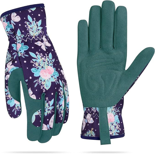 Womens Gardening Weeding Working Gloves, Leather Garden Glove for Women Thorn Proof No Stab for Digging, Planting,Pruning