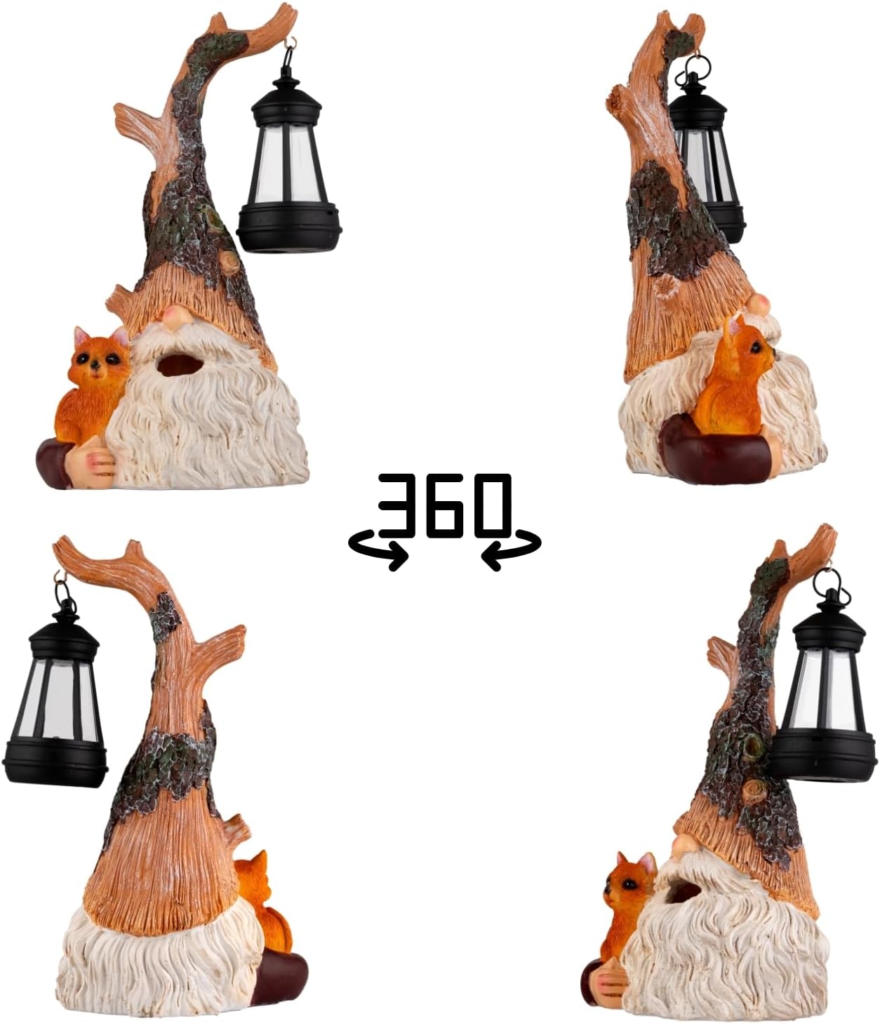 Solar Fox Gnomes Garden Statue with Lantern, Outdoor Resin Decor for Lawn, Yard, Patio – Whimsical Gift for Mom, Women, Grandma (Fox Gnomes)