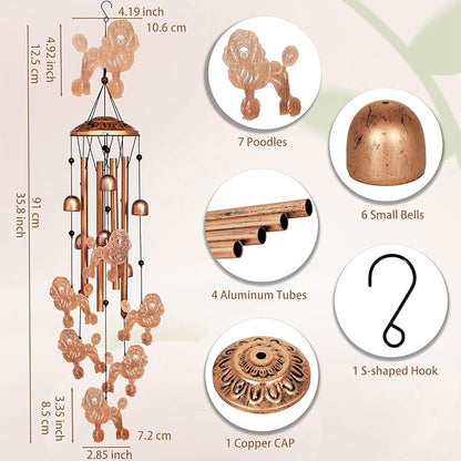 Poodle Wind Chimes for Outside, Metal Windchimes Outdoors, Poodle Gifts for Women/Men, Memorial/Birthday Gifts, Garden Decor for Outside, Patio or Yard, Durable Chimes for Outdoors