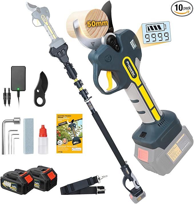 2-in-1 Electric Pruning Shears with Extension Pole 9.2-ft, Professional Electric Tree Pruner Cutter Compatible with Makita 18V Battery Secateurs Cordless 50mm (2 inch) Cutting Heavy Duty Garden Tool