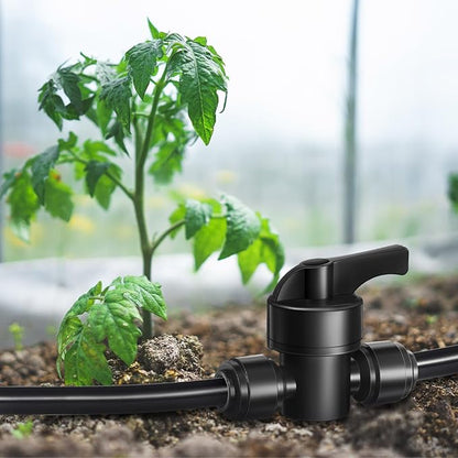 30 Pcs 1/4" Drip Irrigation Tee Connectors for Tube Quick Connect Parts Fittings for 1/4 Inch(6.35mm) Irrigation Tubing or Sprinkler(Black,Shut Off Ball Valve)