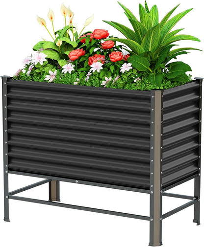 Doniks Raised Garden Bed with Legs, 48×24×37in Large Outdoor Metal Galvanized Garden Planting Box,900lb Capacity for Vegetables Lawn Green Flowers, Fruits, Terrace