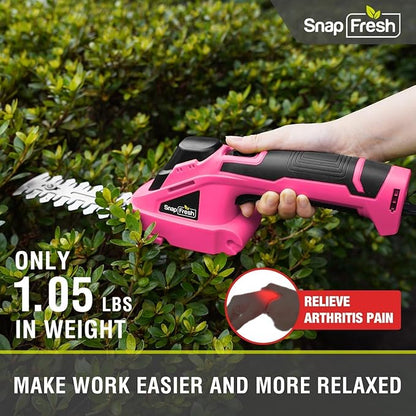 SnapFresh Cordless Grass Shears, 2-in-1 Handheld Hedge Trimmer, 7.2V Electric Grass Trimmer, Lightweight & Portable Hedge Shear with Charger, Shrubbery Trimmer for Garden Yard Lawn(Pink)