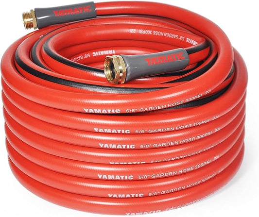 YAMATIC 50FT Garden Hose 5/8 Inch Heavy Duty Water Hose 300 PSI with 3/4 Inch GHT Brass Swivel Connectors – Flexible, Kink-Resistant, Leak-Free, All-Weather Use