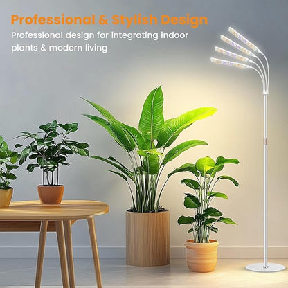 Grow Lights for Indoor Plants, 4-Head Full Specturm Plant Grow Light with 4/8/12/16H Timer, 3 Color Modes, 5 Brightness, 24-68.7in Height Adjustable Floor Growing Lamp for Tall Large Plants