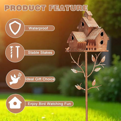 75" Bird Houses Stake for Outside - Metal Copper Colored Multi Bird Houses with Pole for Outdoor Patio Yard Garden Decoration