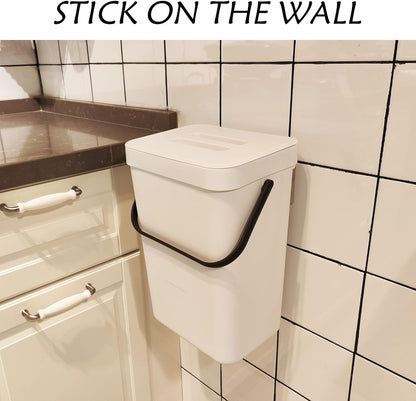 stonespace Hanging Trash Can, 3.2 Gallon/12L Small Waste Bin with Lid for Kitchen Cabinet Door or Under Sink, Bathroom Trash Bin with Lid, Food Waste Bin, 1 Pack White