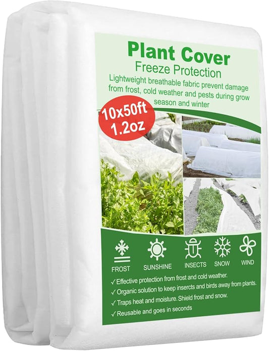 10ft x 50ft Plant Covers Freeze Protection, 1.2oz Frost Blankets Floating Row Cover for Plants Frost Protection Covers Garden Winter Frost Pests Protection,White