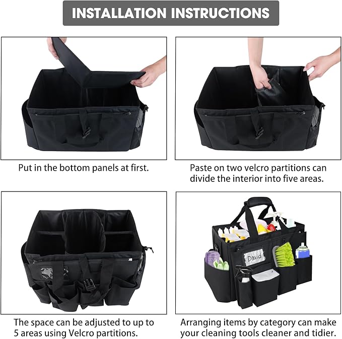 ZKOO Cleaning Bag Cleaning Caddy Organizer, Wearable Cleaning Caddy with Waist & Handles for Cleaning Tool Organizers, Extra-Large Cleaning Caddy Bag Adjustable Compartments for Housekeeping,Gardening